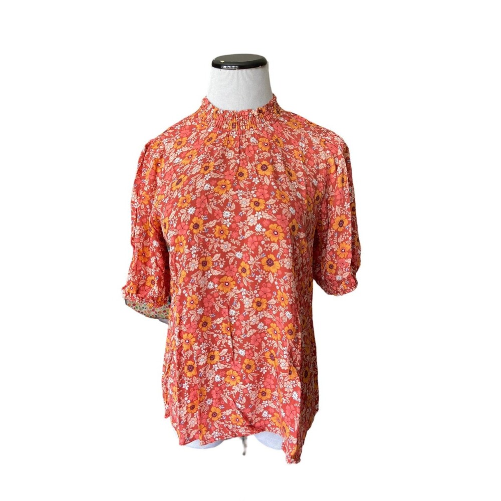 Knox Rose Women High Neck Blouse Size XS Floral Peasant Cottagecore Prairie Boho